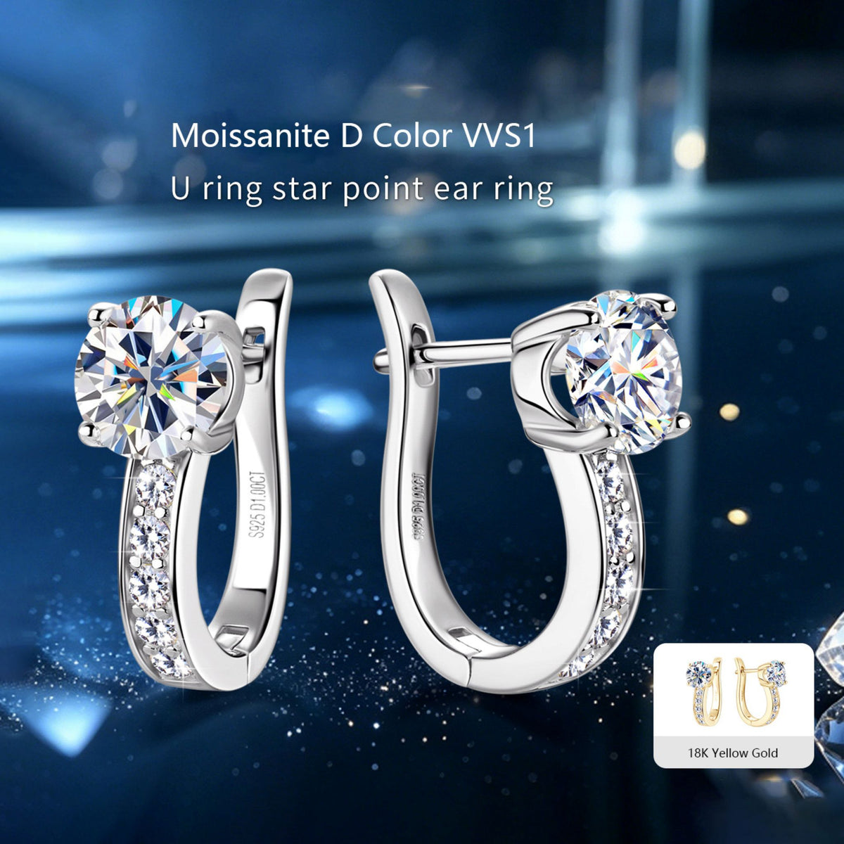 Minimalist U-Shape D Color VVS1 Moissanite Hoop Earrings