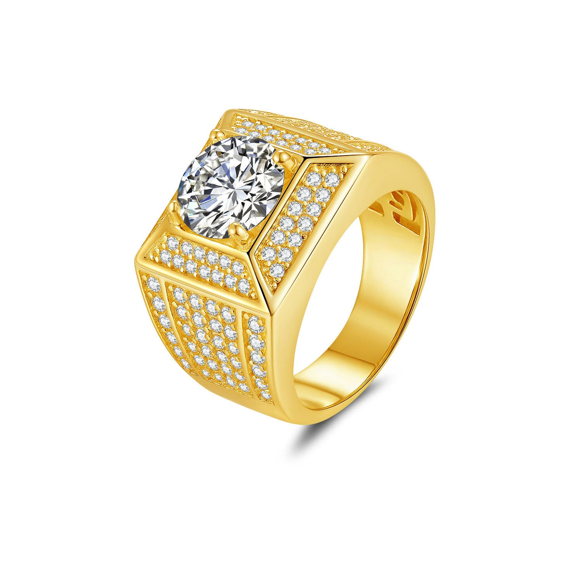 Iced Out Moissanite Statement Signet Ring in 925 Sterling Silver