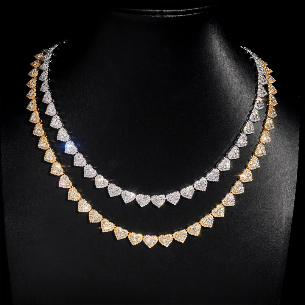 8mm Iced Out D Color VVS1 Moissanite Heart Link Chain Necklace