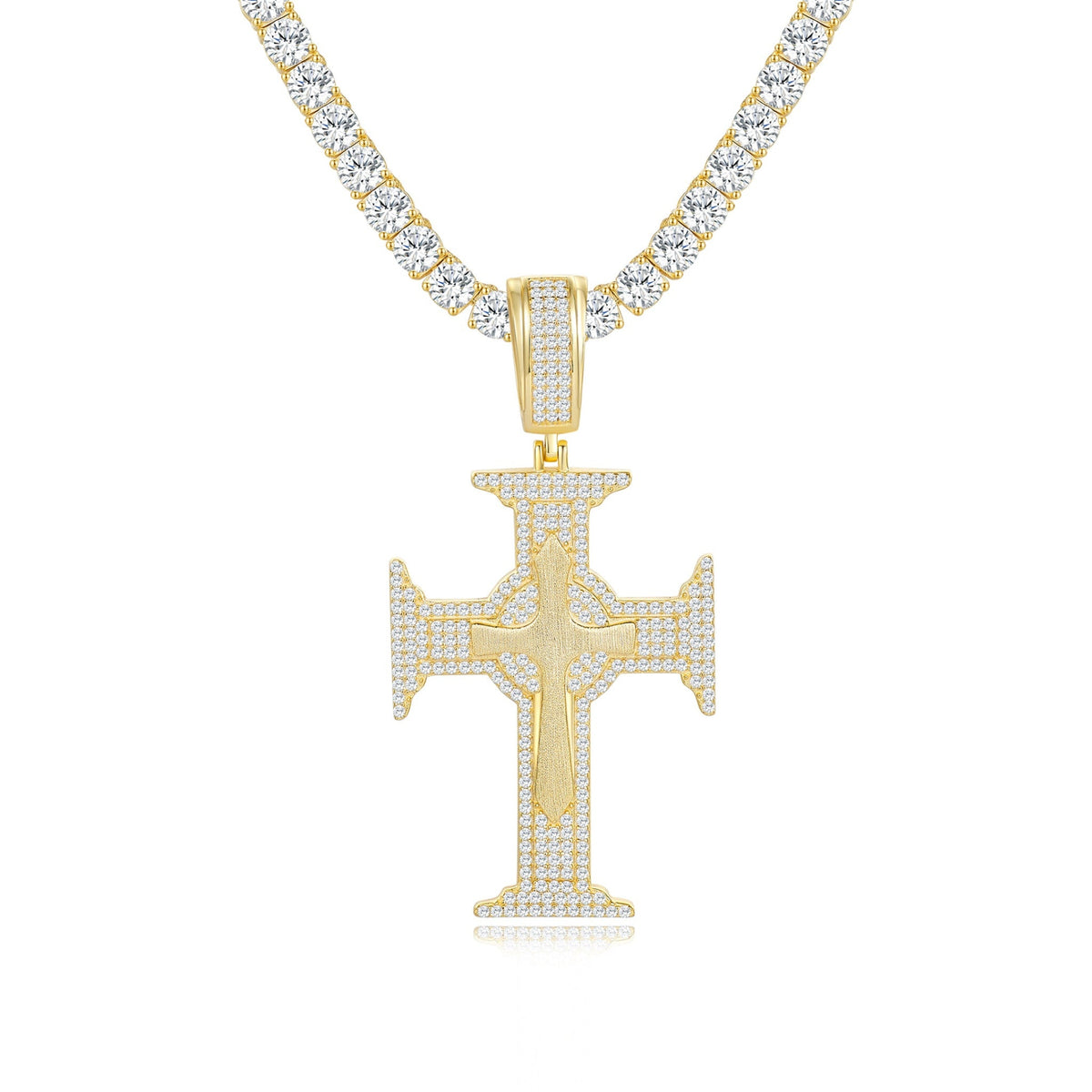 Iced Out D Color VVS1 Moissanite Cross Pendant Tennis Chain Necklace