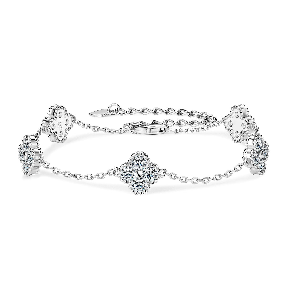 5-Motif Clover D Color VVS1 Moissanite Charm Bracelet