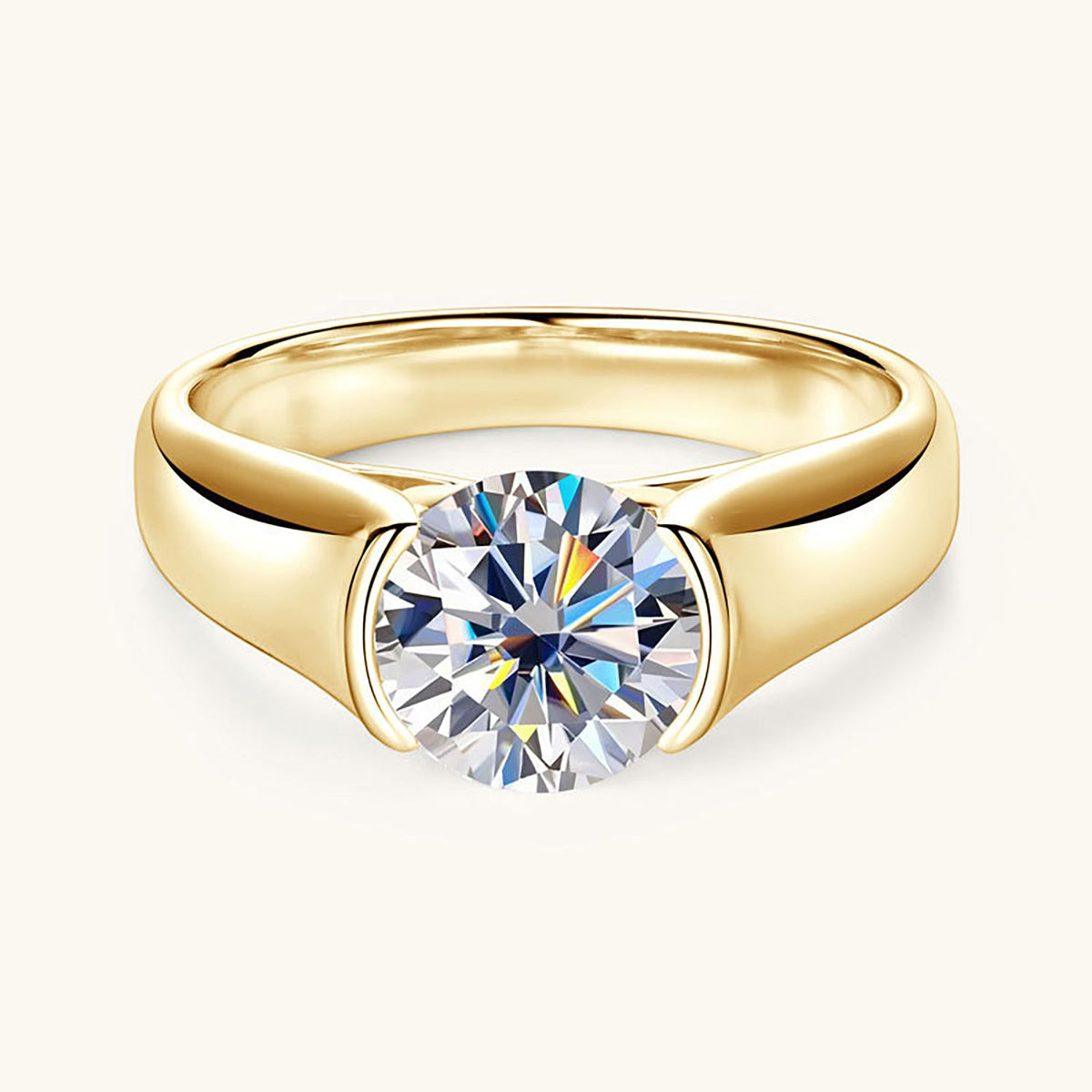 2.0 Carat D Color VVS1 Round Moissanite Bezel Solitaire Ring