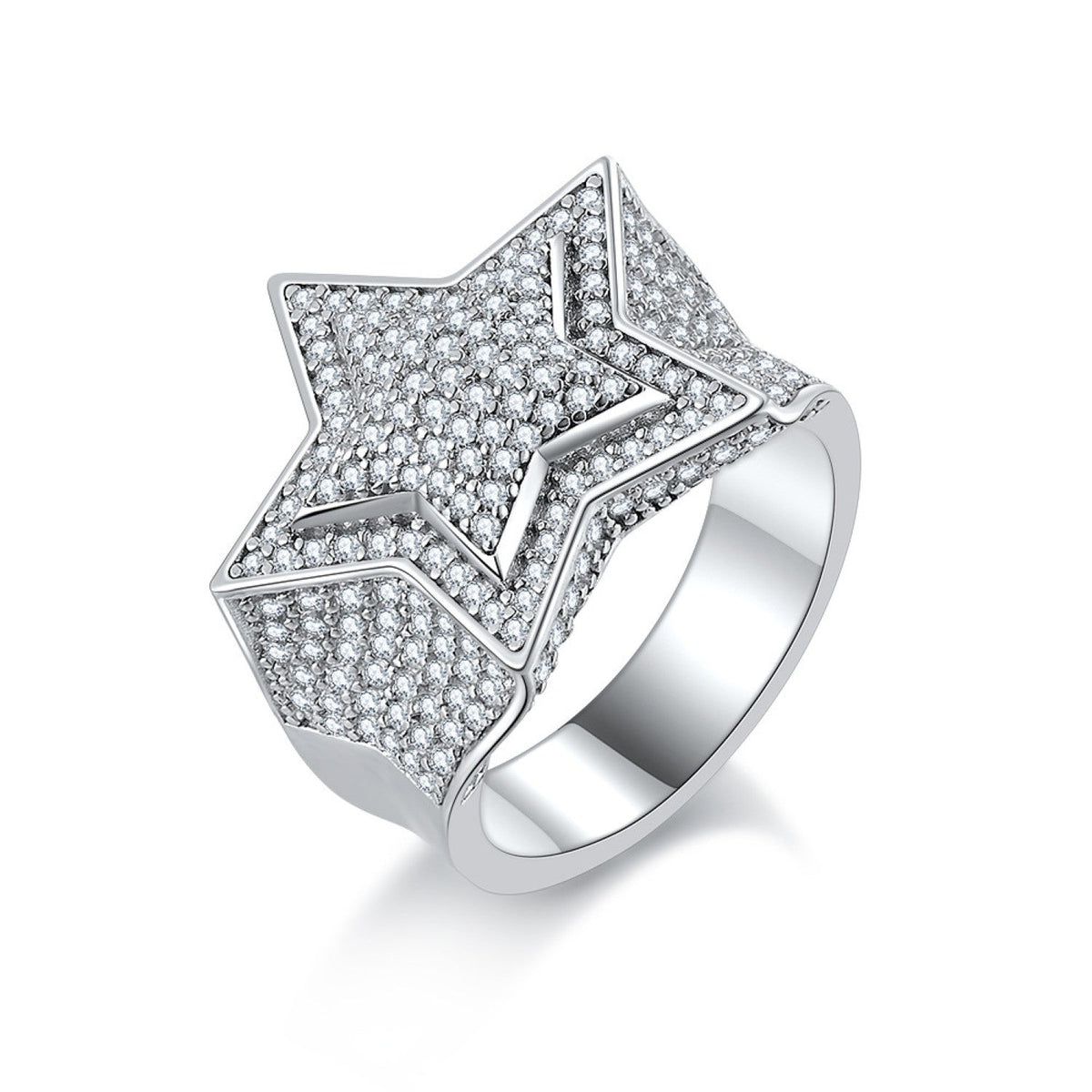 Iced Out D Color VVS1 Moissanite Star Cuban-Inspired Ring
