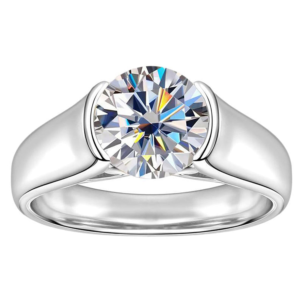 2.0 Carat D Color VVS1 Round Moissanite Bezel Solitaire Ring