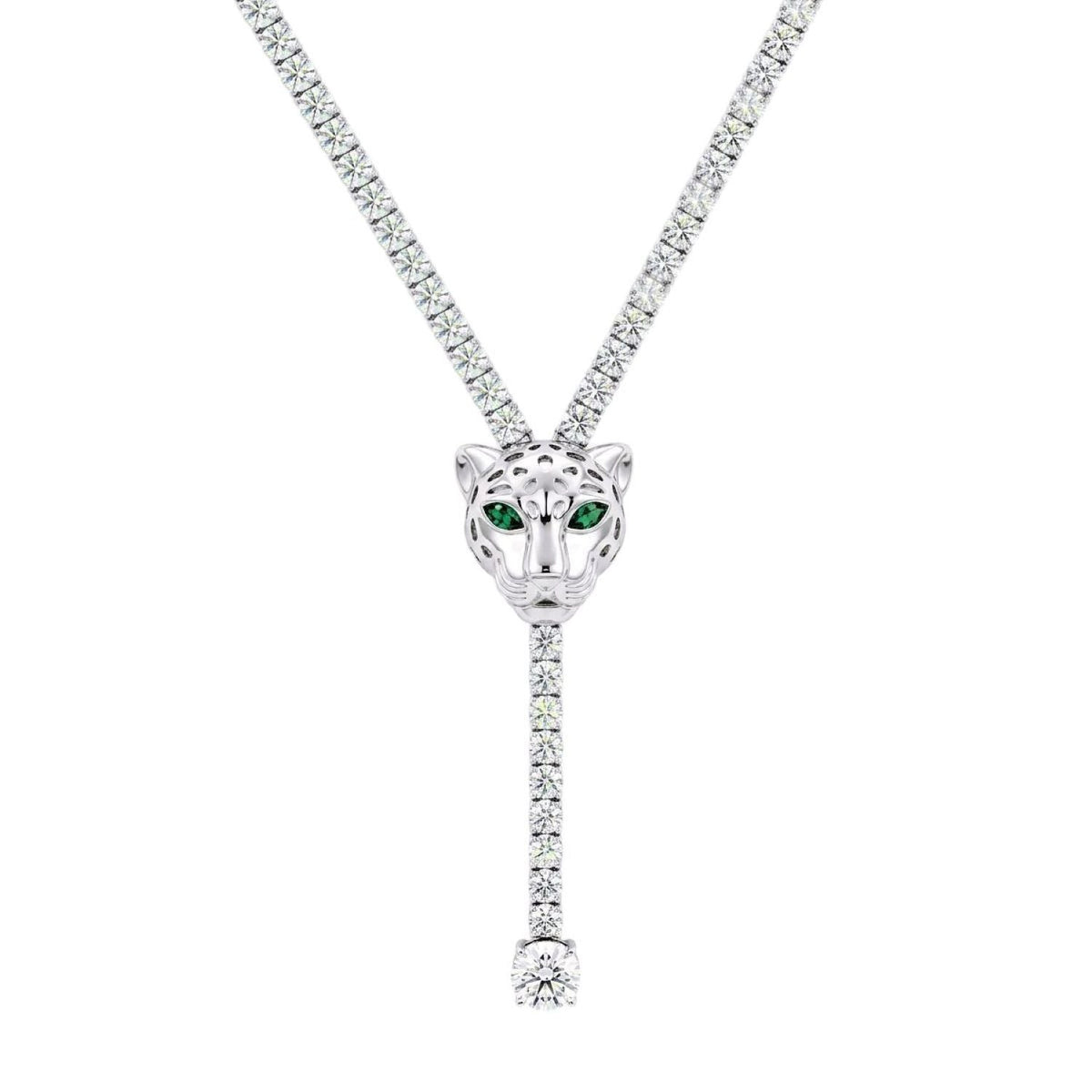 32.3 CTW Panther Head Y-Lariat Moissanite Tennis Necklace