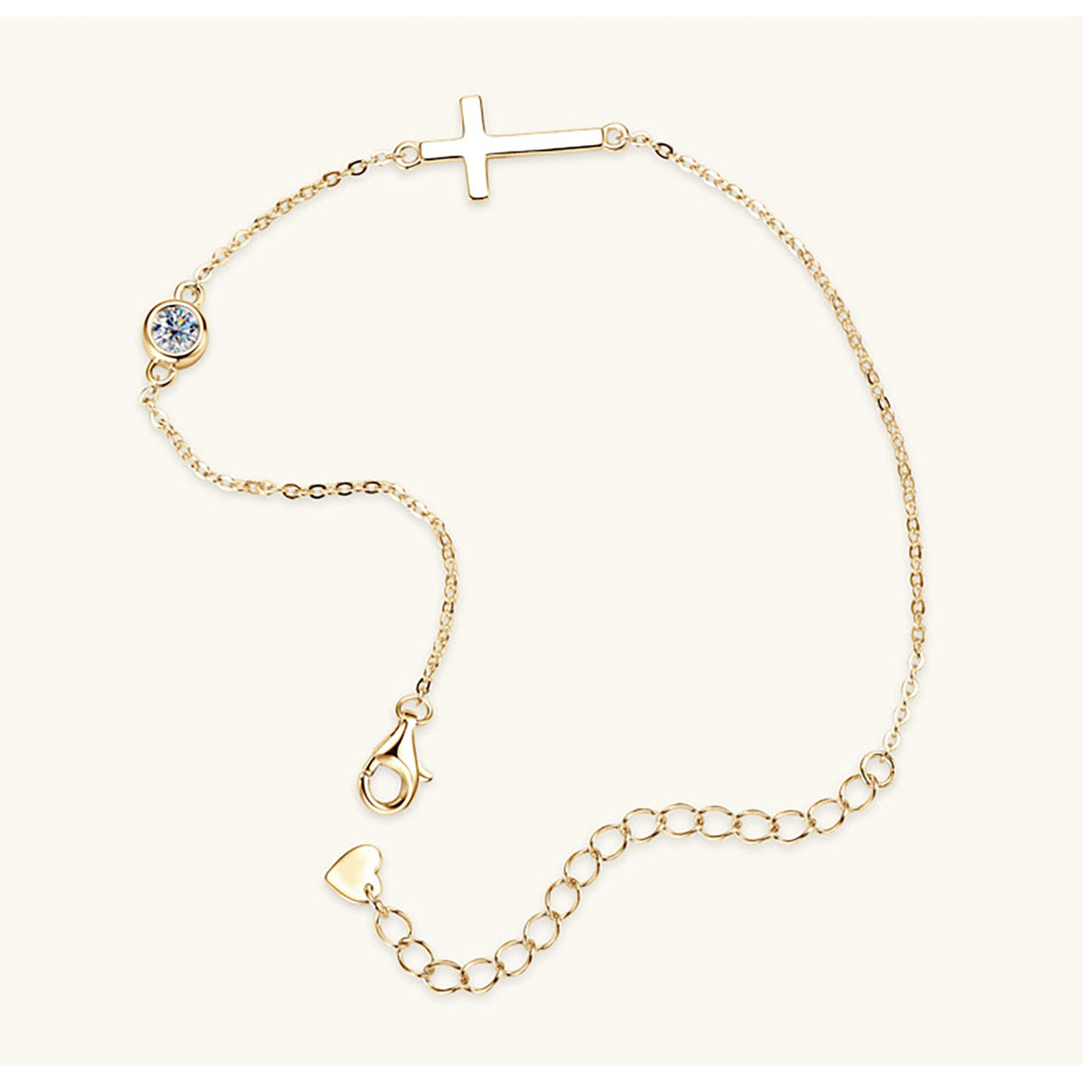 D Color VVS1 Moissanite Cross Charm Bracelet in S925 Sterling Silver
