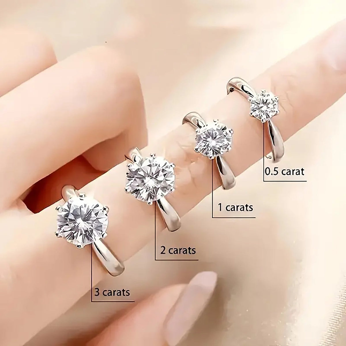 1–10 Carat Round D Color VVS1 Moissanite Ring
