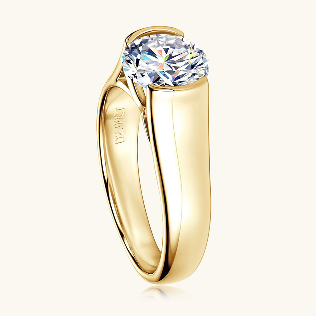 2.0 Carat D Color VVS1 Round Moissanite Bezel Solitaire Ring