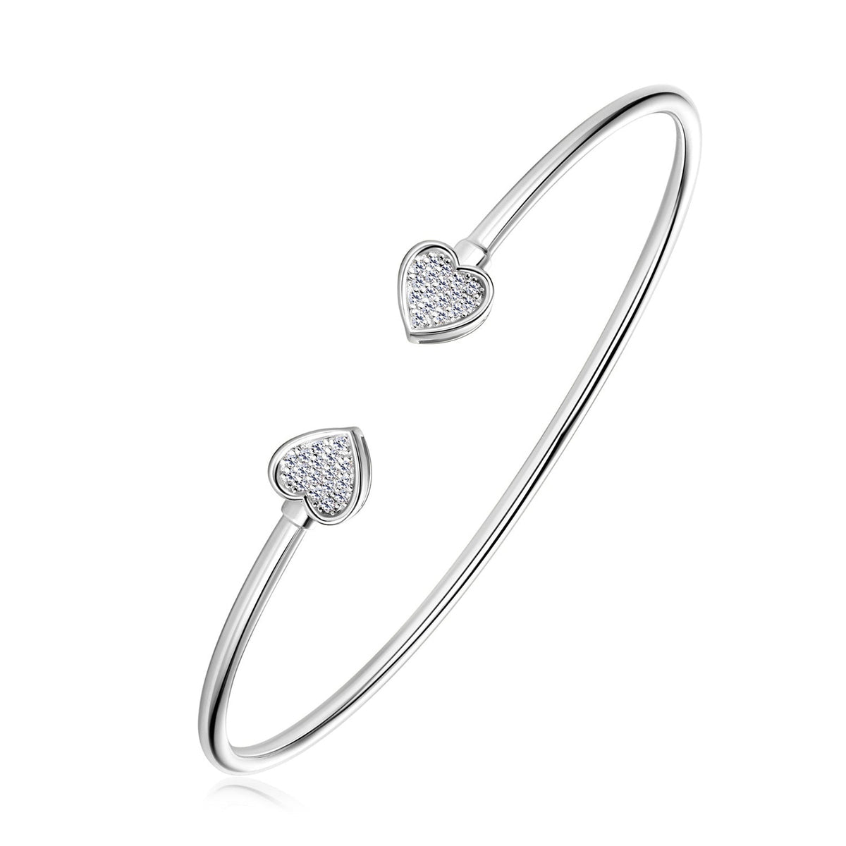 Heart-Shaped Pavé Moissanite Open Cuff Bracelet